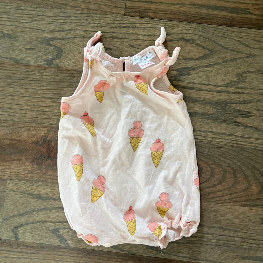 Zara Pink Ice Cream Cone Knot-Shoulder Romper - Size 1-3 Months